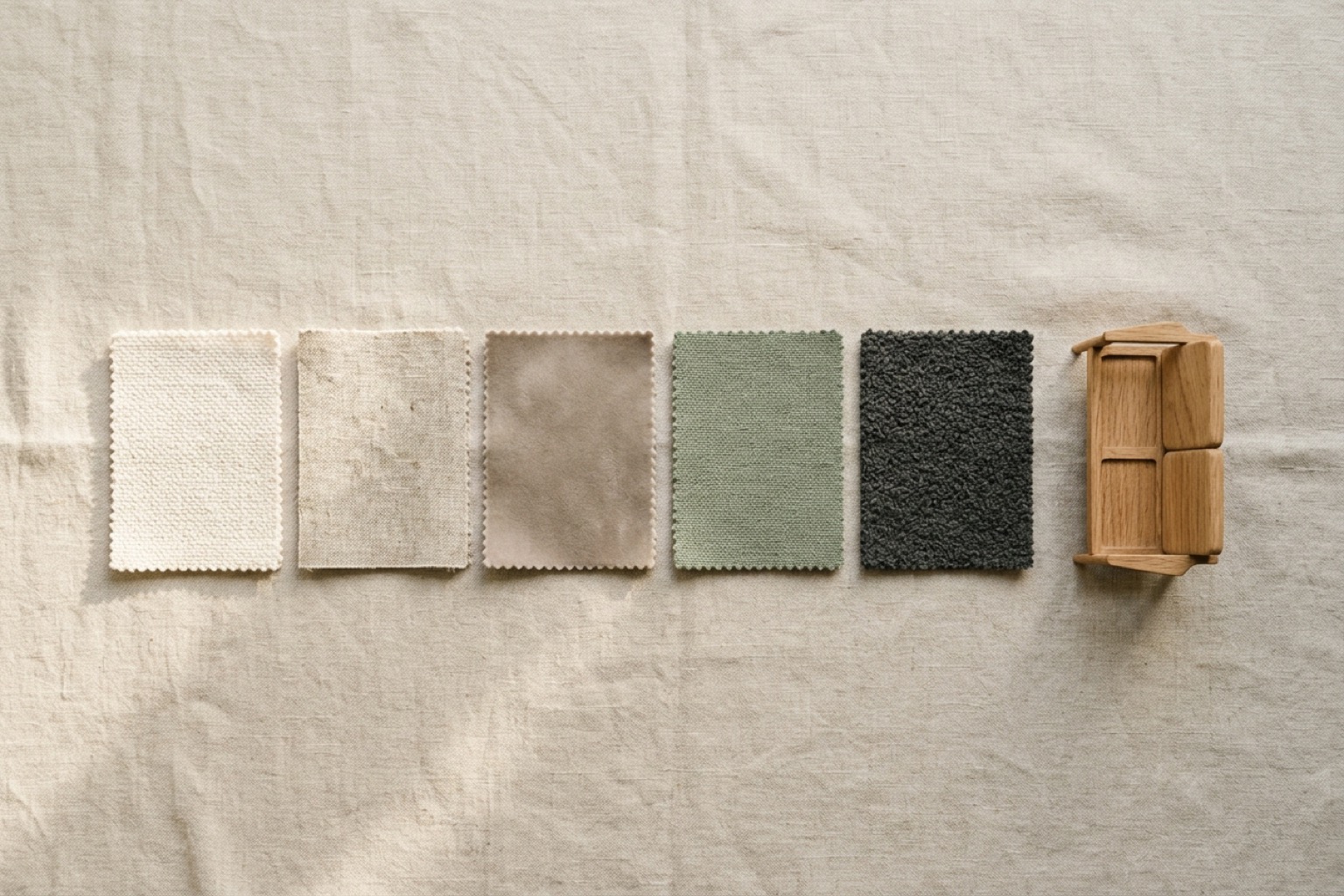 A curated set of product material swatches and options